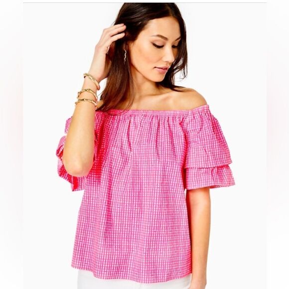 Lilly Pulitzer Frankee Off-The-Shoulder Top - XL - NWT - Pink Isle - Picture 1 of 10